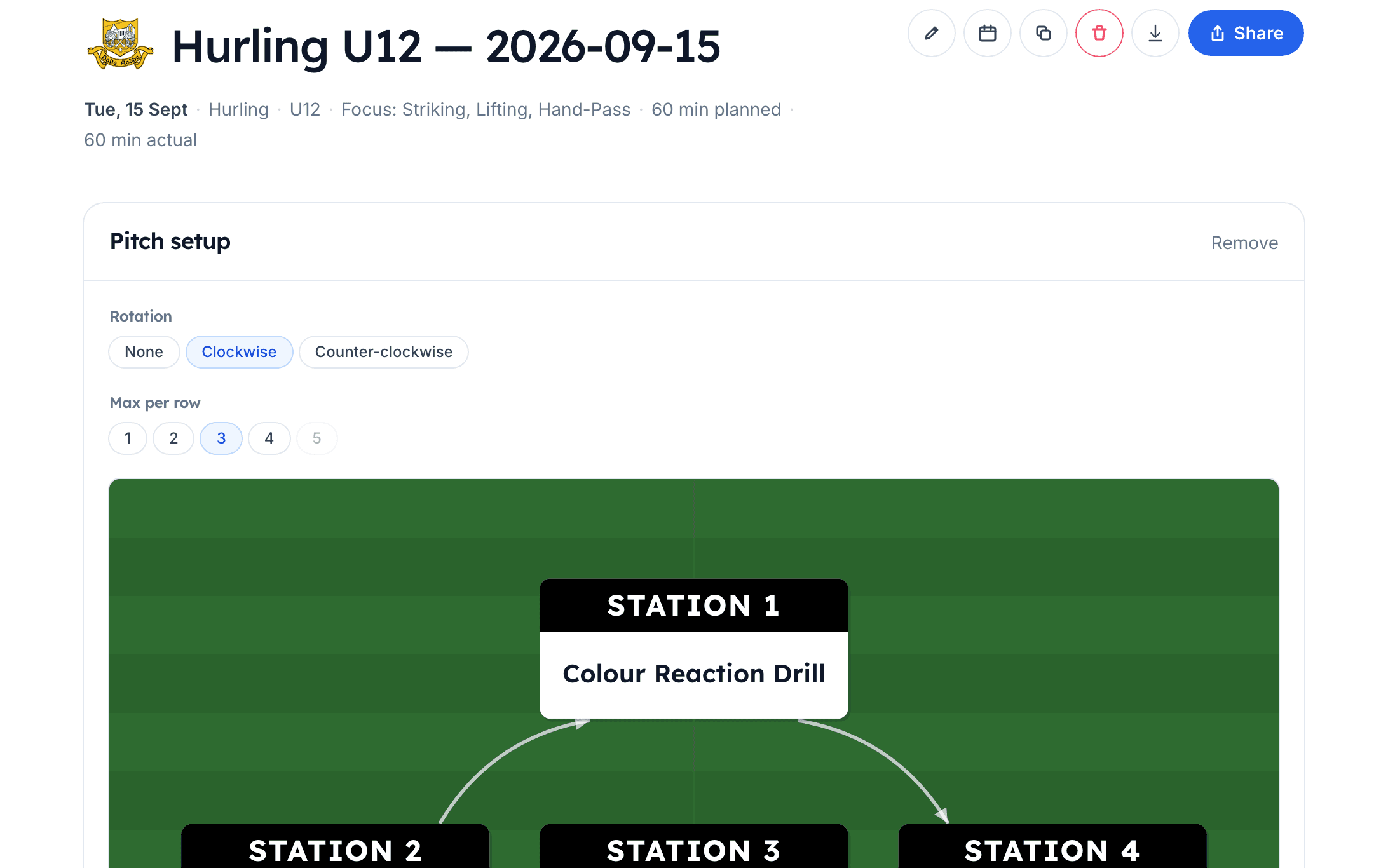 A session themed with Ballyea's crest and club colours